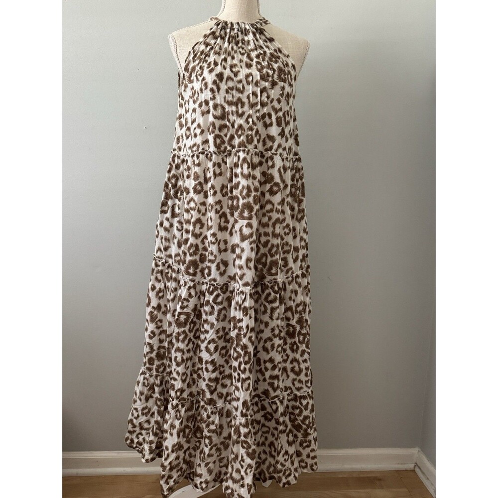 Lola Australia Women's Cotton Animal Print Halter Teired Maxi Dress Size Medium